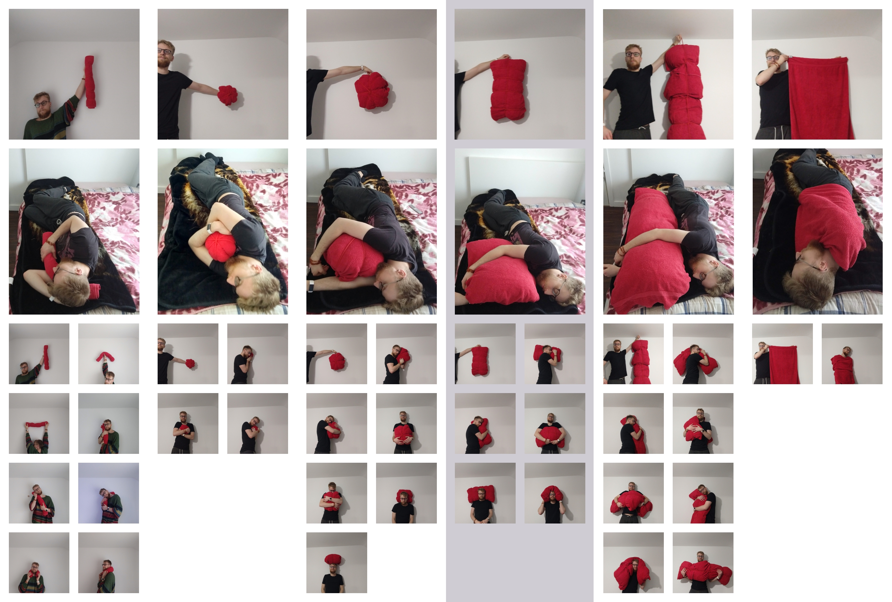Collection of thumbnails with different shaped pillows and poses
